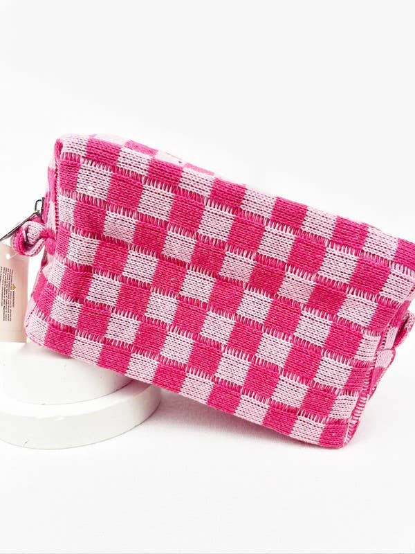 Pink Checkered  Cosmetic Bag
