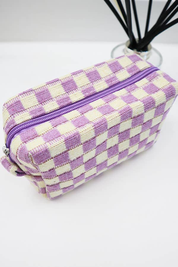Pink Checkered  Cosmetic Bag