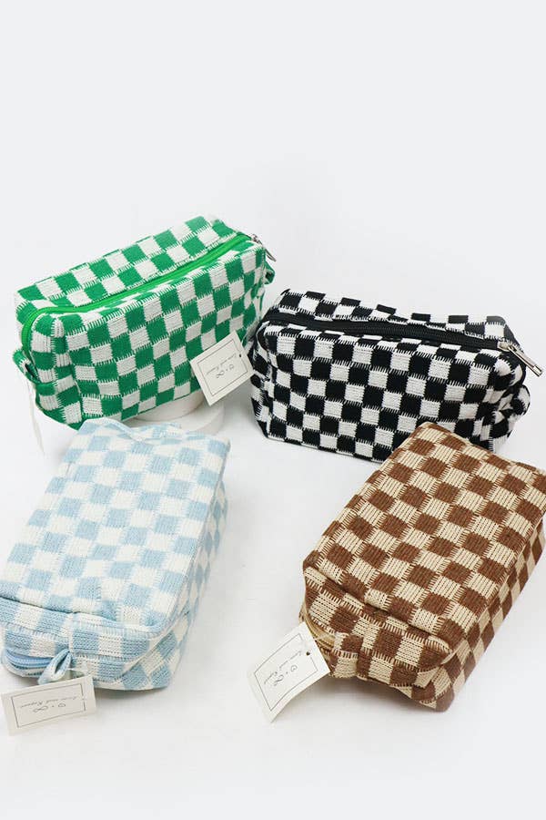 Pink Checkered  Cosmetic Bag