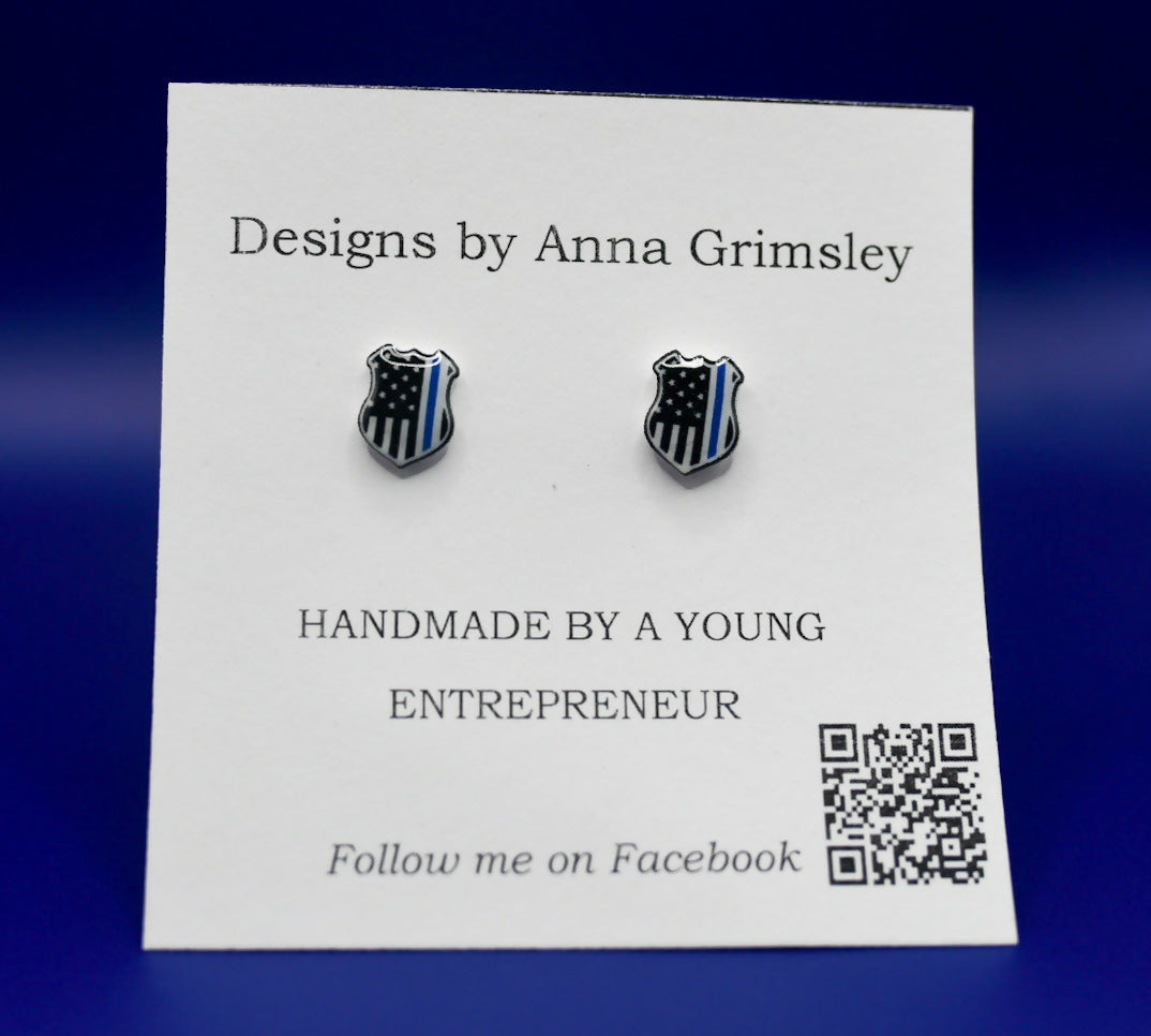 Thin Blue Line Shield Earrings