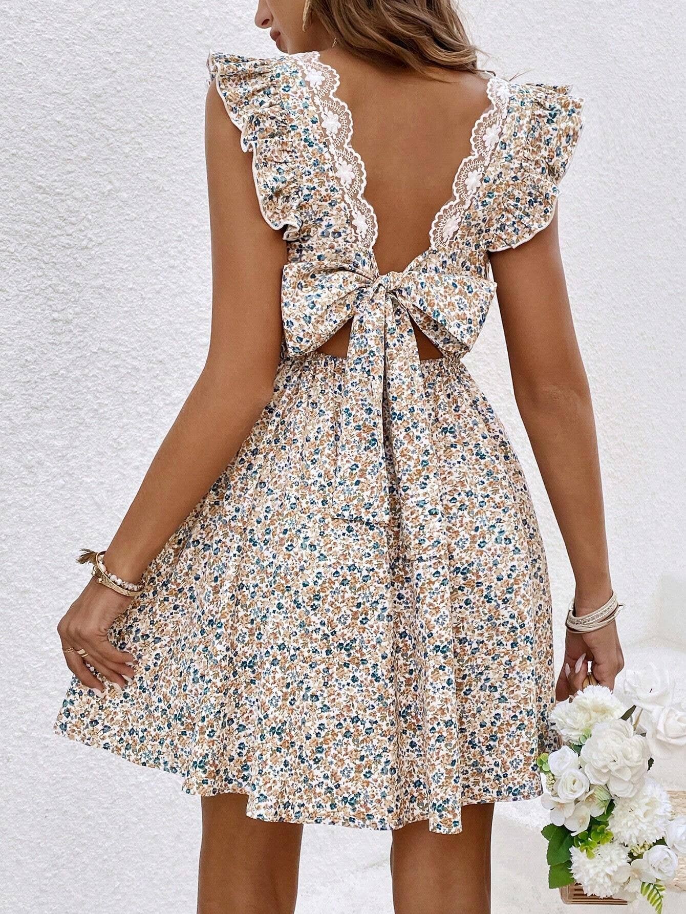 Floral Ruffle Sleeve Dress