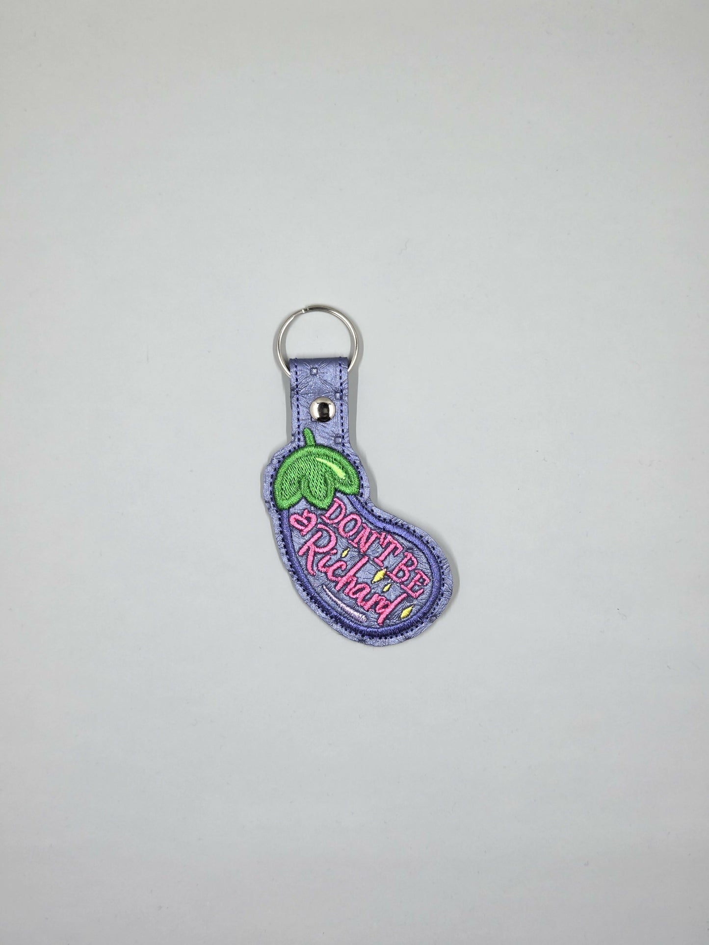 “Don’t Be a Richard” Embroidered Keychain | Funny Eggplant Vinyl Keychain