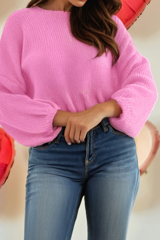 Pink Bow Bubble Sleeve Sweater
