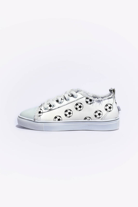 Soccer Print Frayed Canvas Sneakers