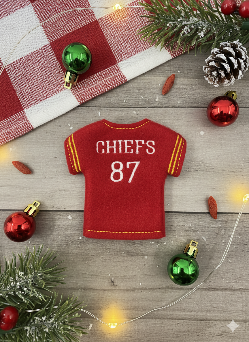 Football Elf Sweater – Handmade Red & Gold Football Jersey Outfit