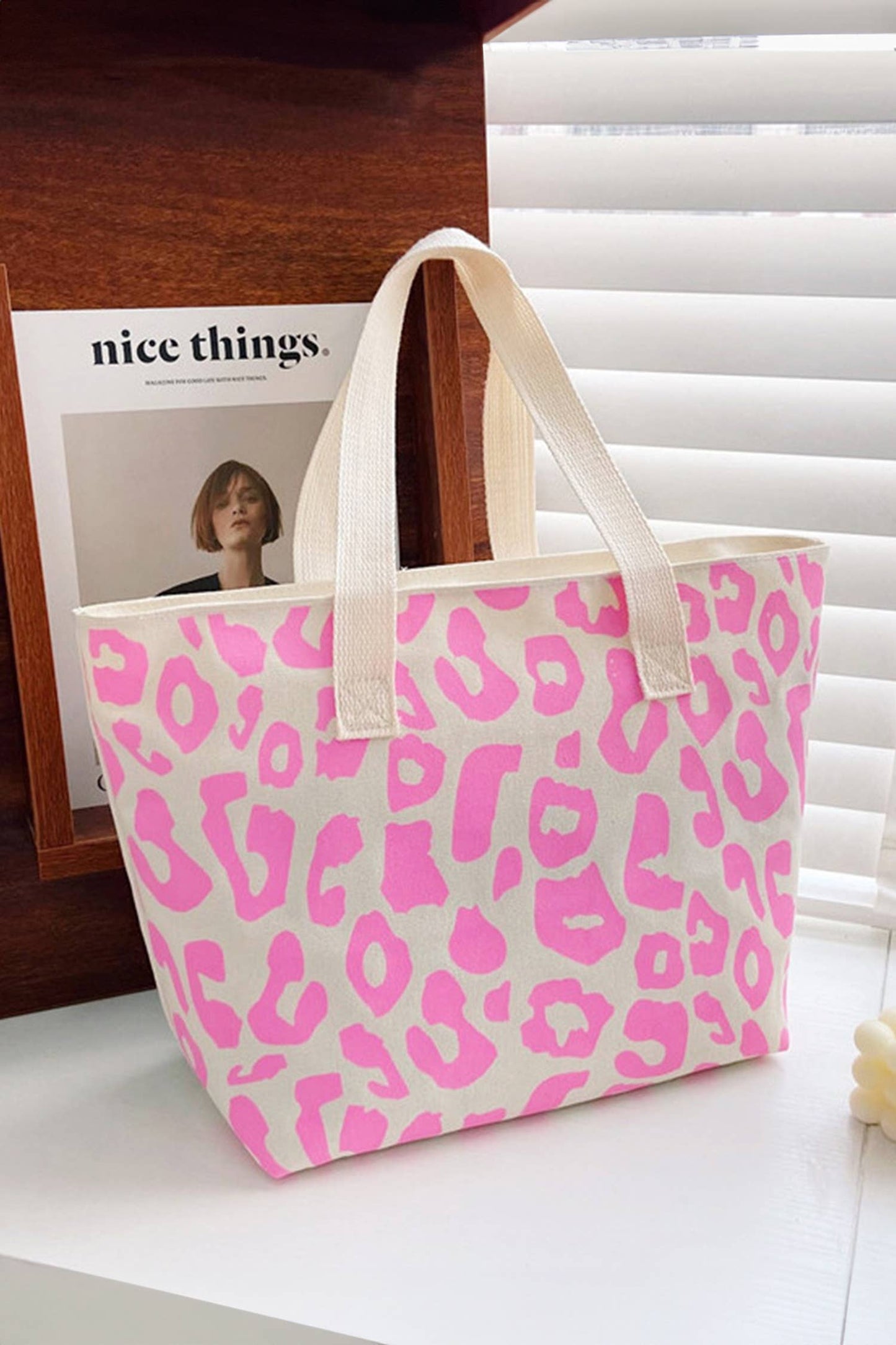 Pink Leopard Print Canvas tote