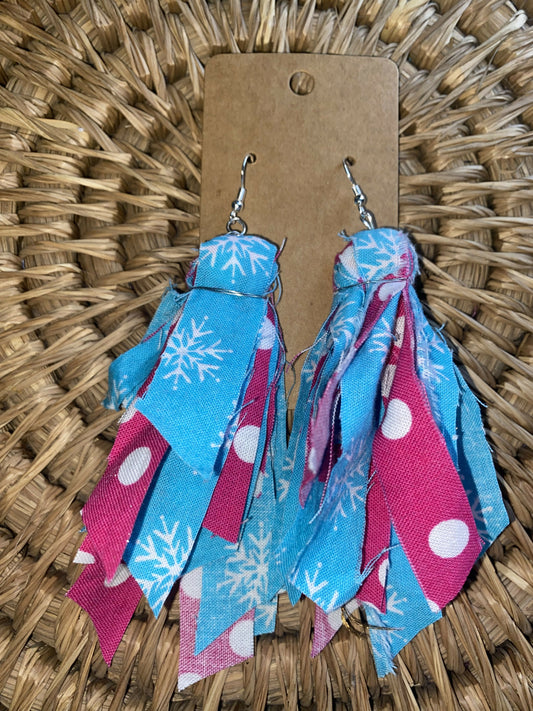 Snowflake and pink polka dot earrings