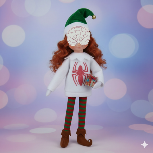 Ghost Spidey Girl Elf Costume – Embroidered Fleece Outfit with Vinyl Mask