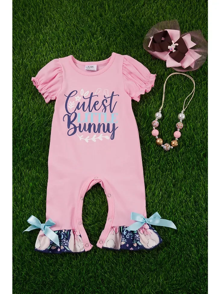 Pink Cutest Little Bunny Ruffle Romper