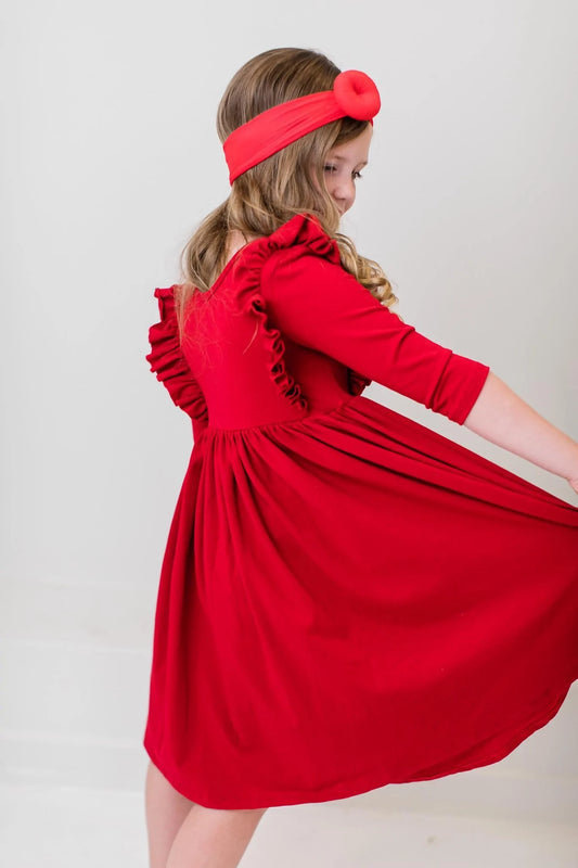 true red solid twirl dress