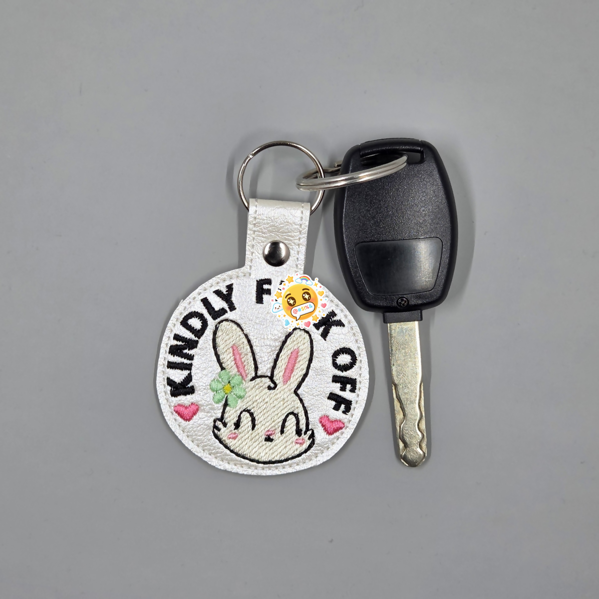 Kindly Fuck Off Embroidered Keychain | Cute but Sassy Bunny Vinyl Keychain