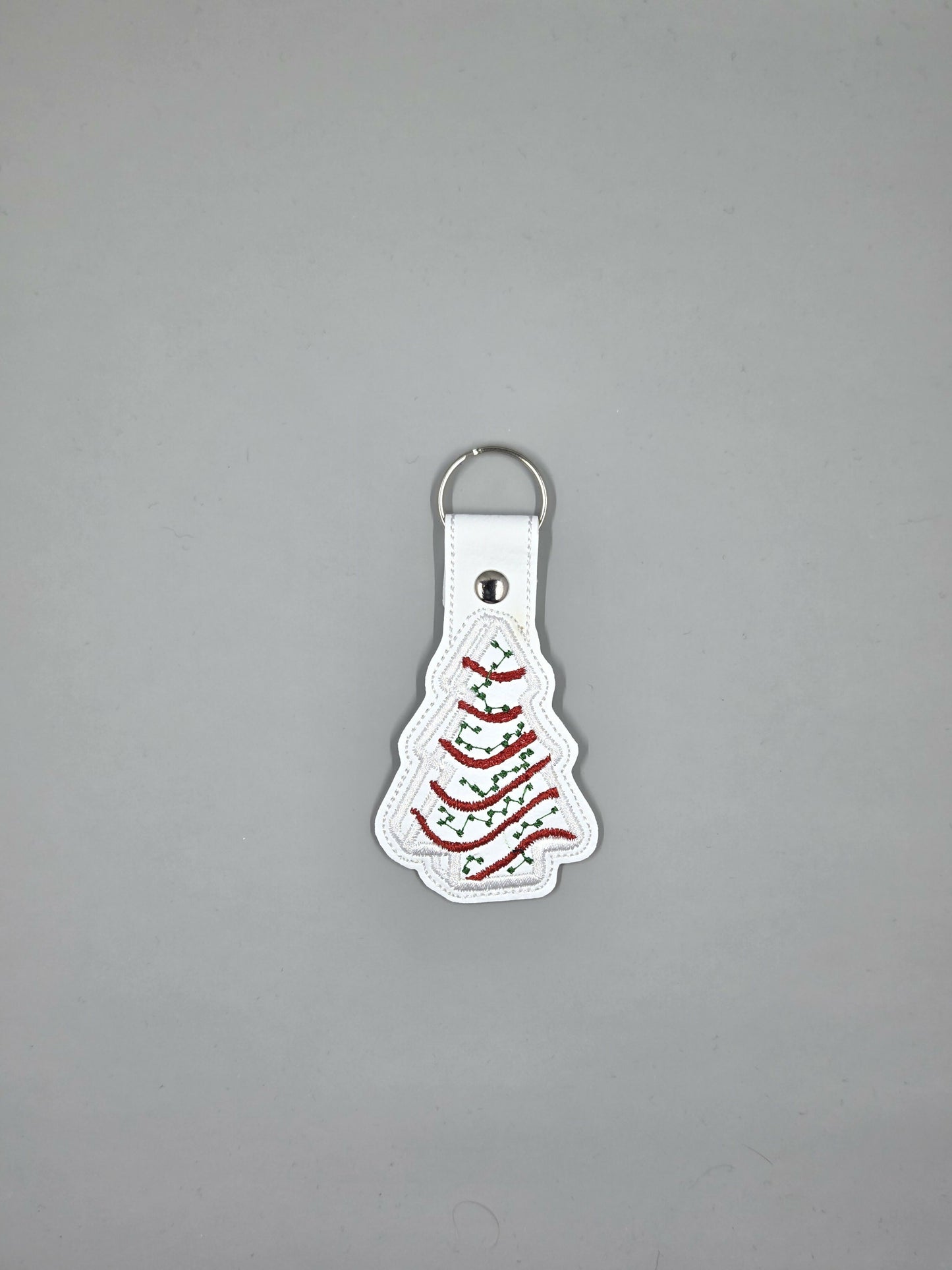 Christmas Tree Cake Embroidered Keychain | Vinyl Holiday Keychain