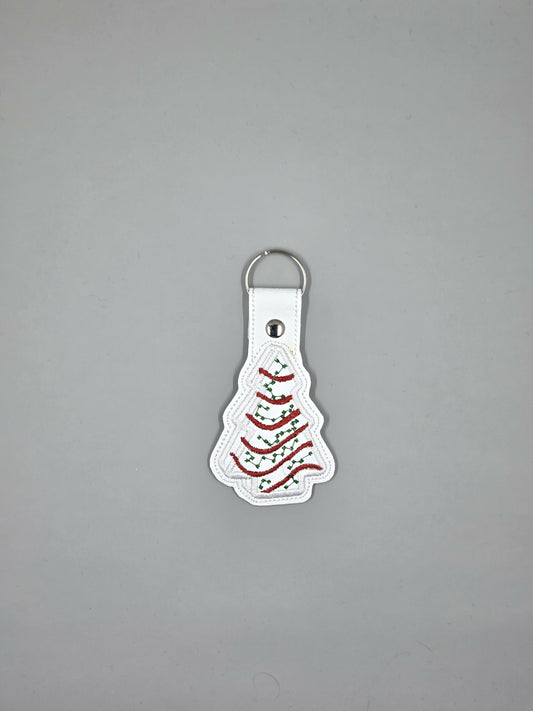 Christmas Tree Cake Embroidered Keychain | Vinyl Holiday Keychain
