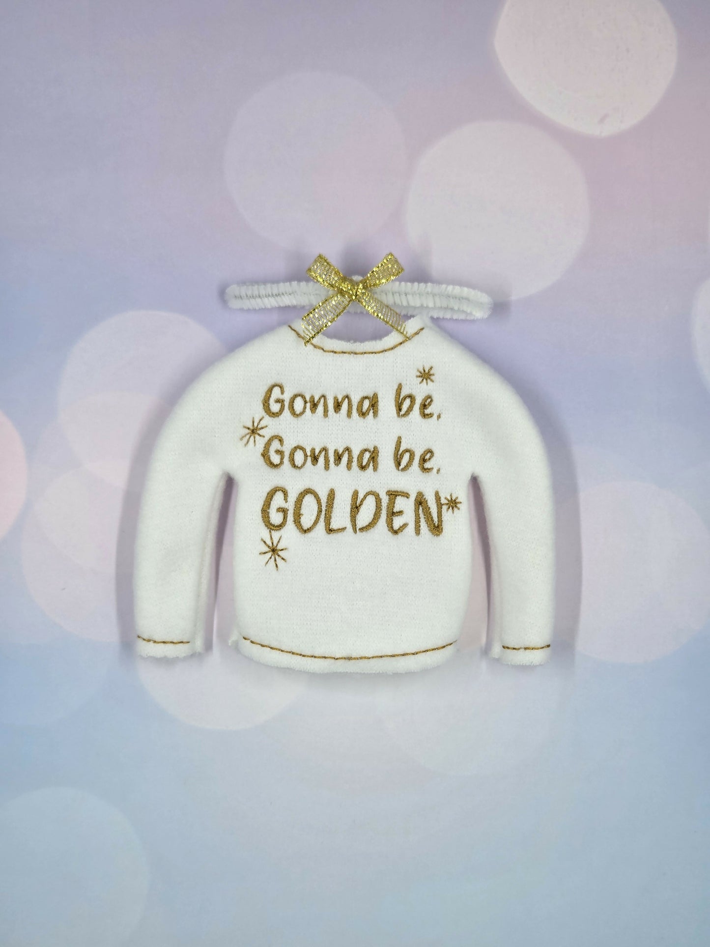 Pop Girl Gonna Be Golden Elf Sweater and Accessorizing Headband – Embroidered Holiday Elf Outfit