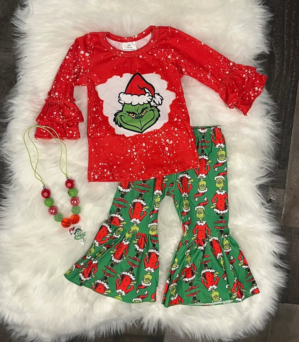 Christmas Green Face Character Bell Bottom Set