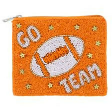 Orange Sequin "Go Team" Football Coin Purse