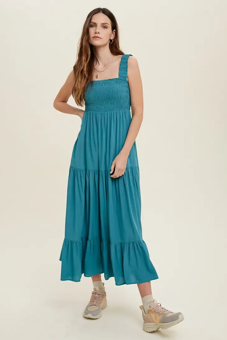 teal smocked maxi