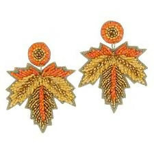 Beaded Leaf Earrings