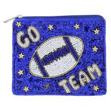 Royal Blue Sequin "Go Team" Football Coin Purse