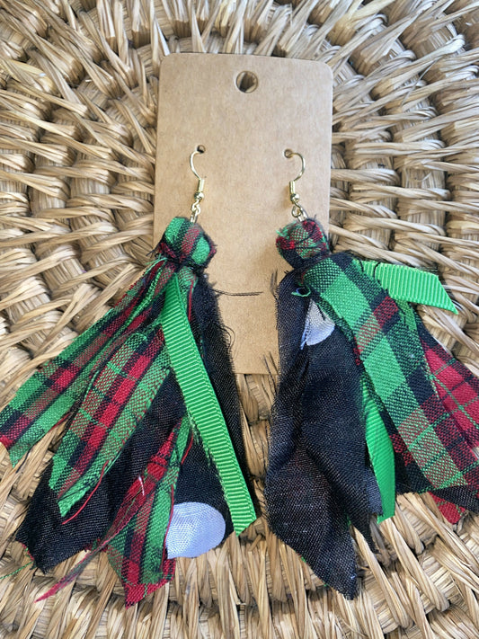 Plaid with black and whit polka dot earrings
