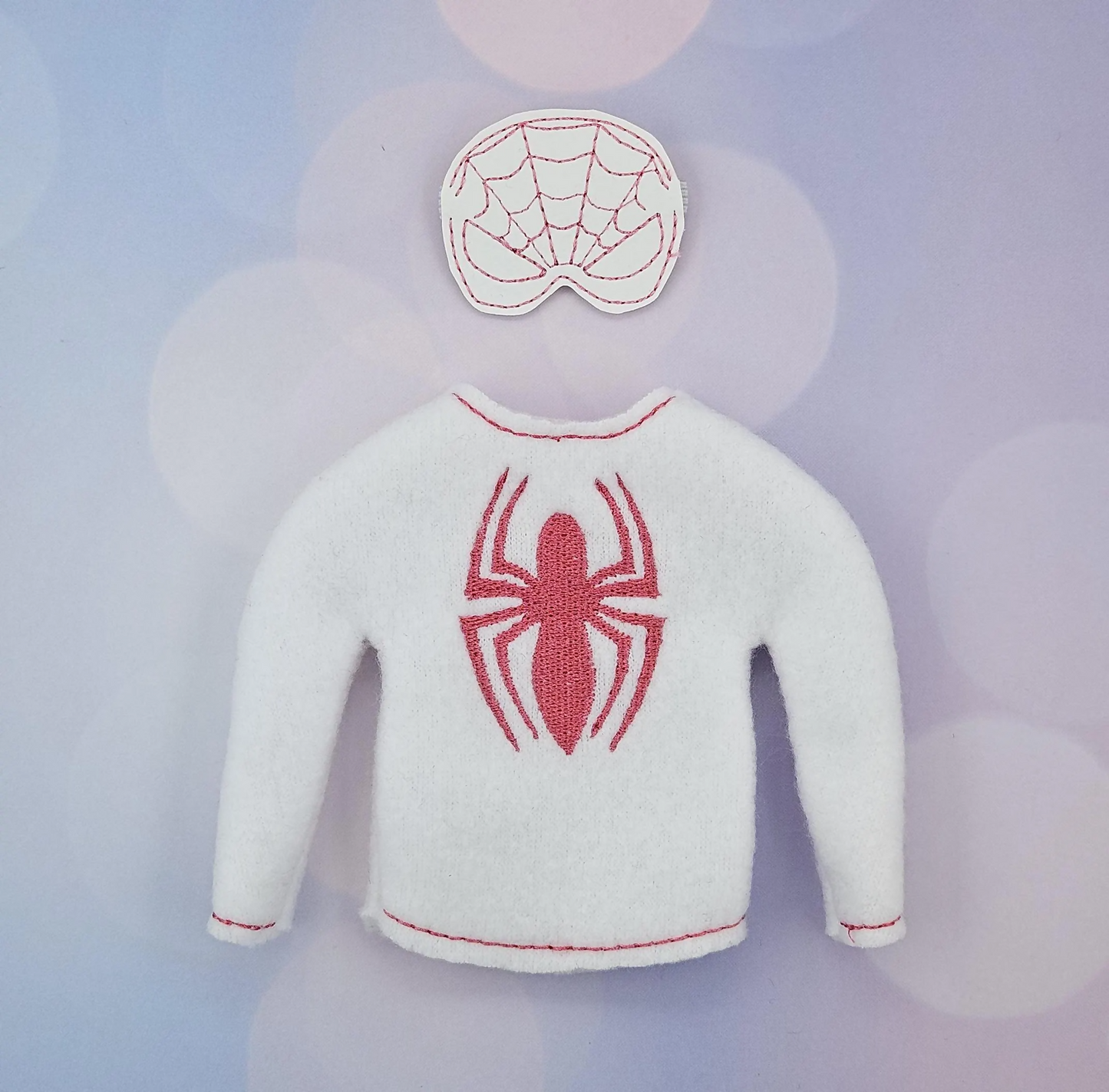 Ghost Spidey Girl Elf Costume – Embroidered Fleece Outfit with Vinyl Mask