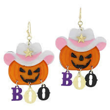 Boo Cowgirl Hat Jack-O-Lantern Earrings