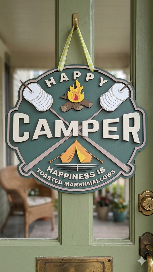 Happy Camper – Layered Wooden Door Hanger