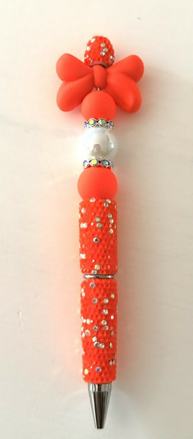 Orange Bow Beaded Pen