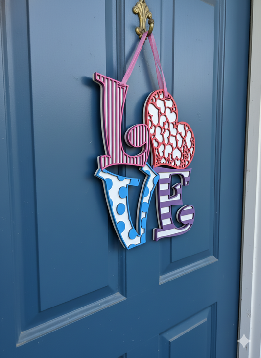 Polka Dot & Stripe LOVE – 3D Layered Door Hanger