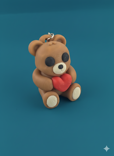 Flexi Teddy Bear Keychain with Heart | Articulated Bear Fidget