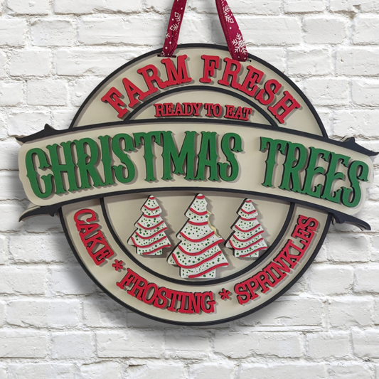 Farm Fresh Christmas Trees Door Hanger – Holiday Cake Theme Front Door Sign