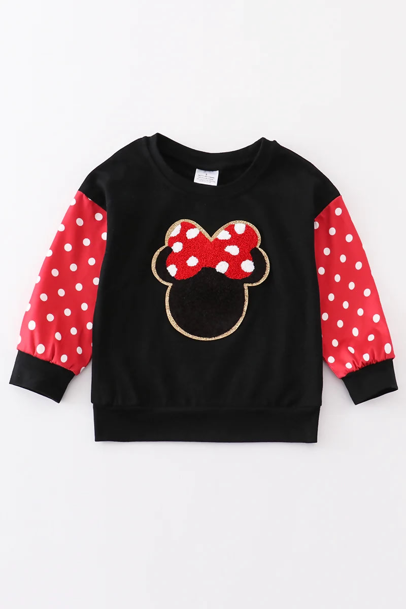 black minnie french knot girl top