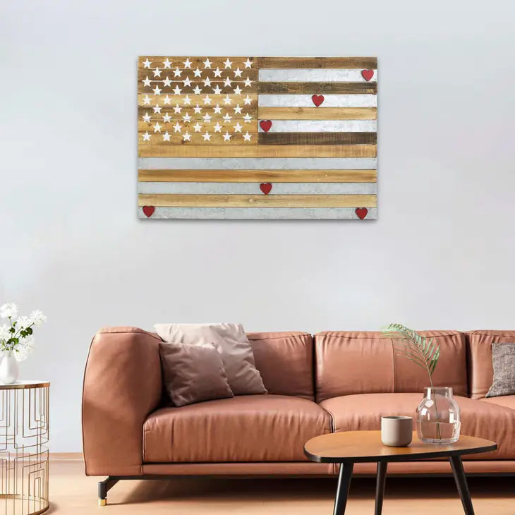 Wooden American Flag with Galvanized Metal Accents