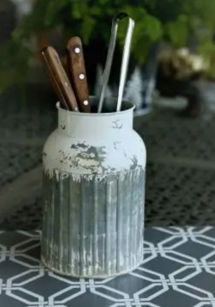 Gray Zinc & Whitewash Utensil Holder