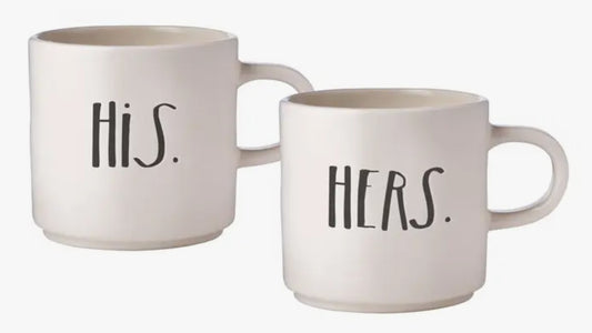 Rae Dunn Stem Print His + Hers Mugs - Set of 2