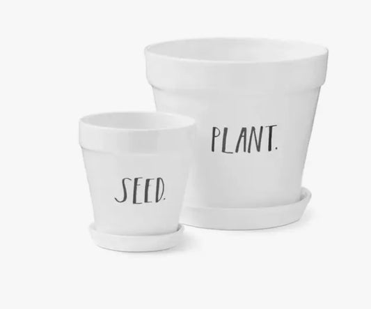 Rae Dunn Stem Print Seed + Plant Planters - Set of 2