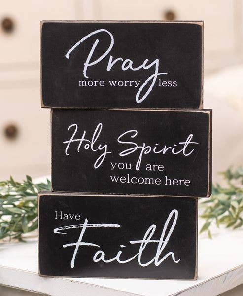 Pray More, Worry Less Wooden Block, 3 Assorted